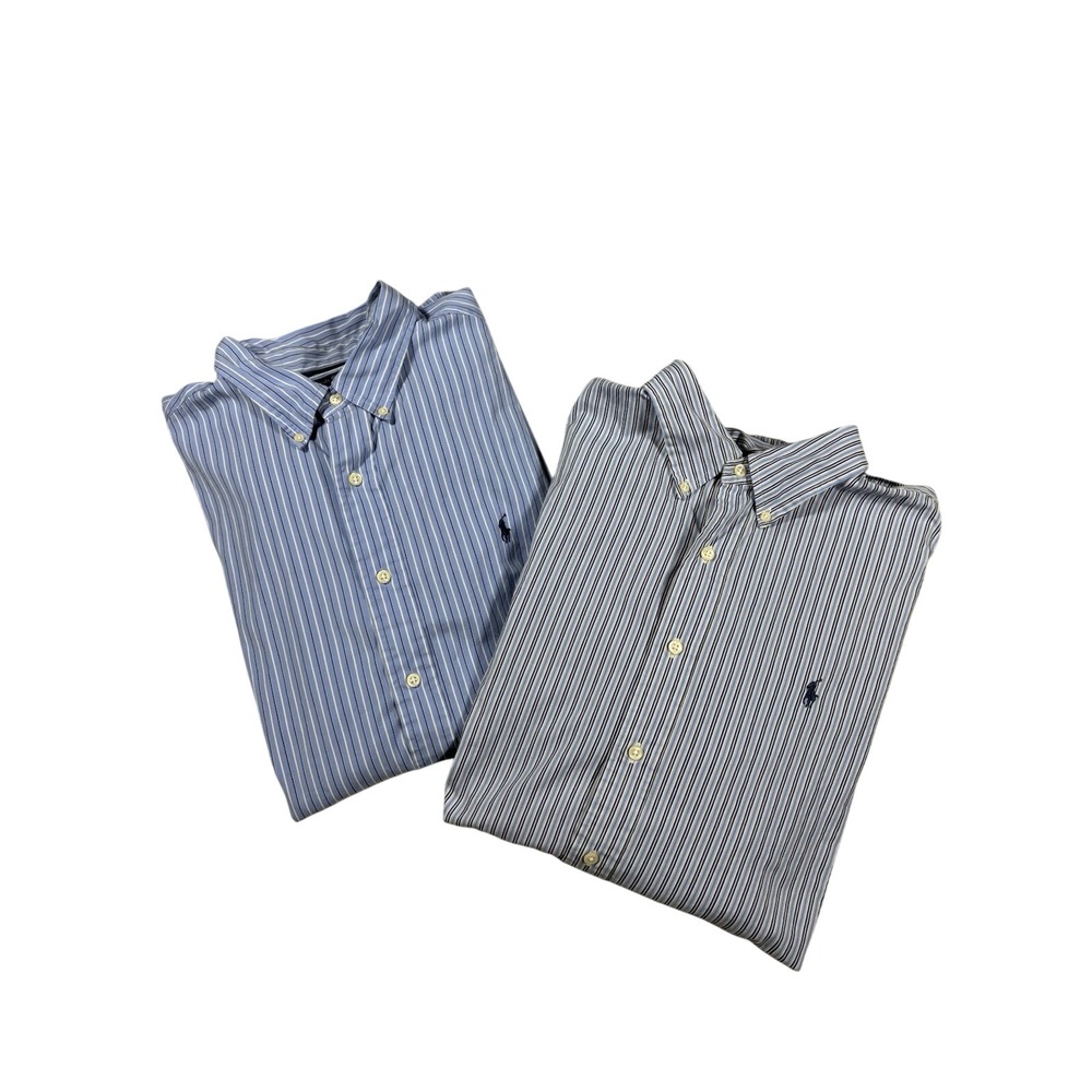 Lot of 2 Ralph Lauren Mens XXL Classic Fit Striped Button Down Shirts Blue White